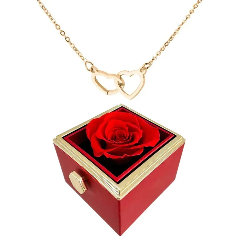 Caixa Rotativa Rosa Eterna Com Colar de Coração Personalizado - All Trade Variedades